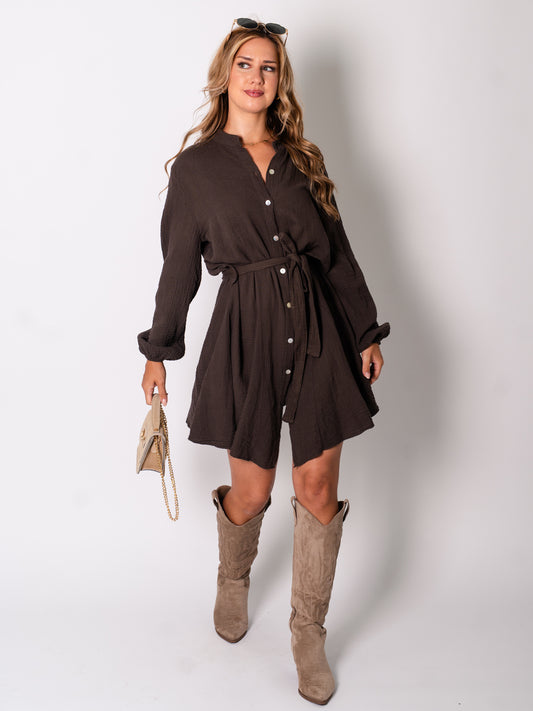 Filipa Musselin Kleid - Espresso