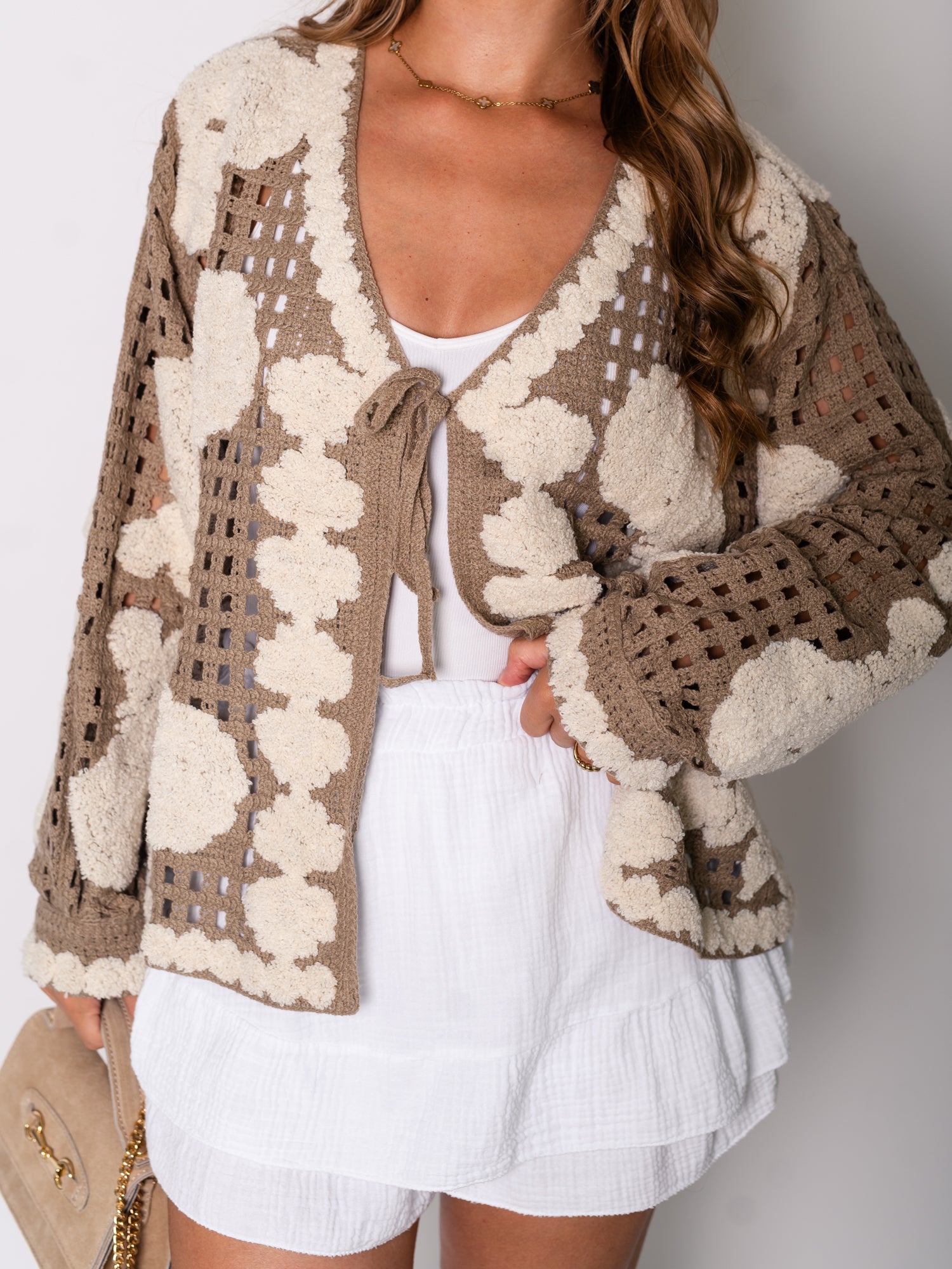 Luna Petals Strickjacke - Taupe/Creme