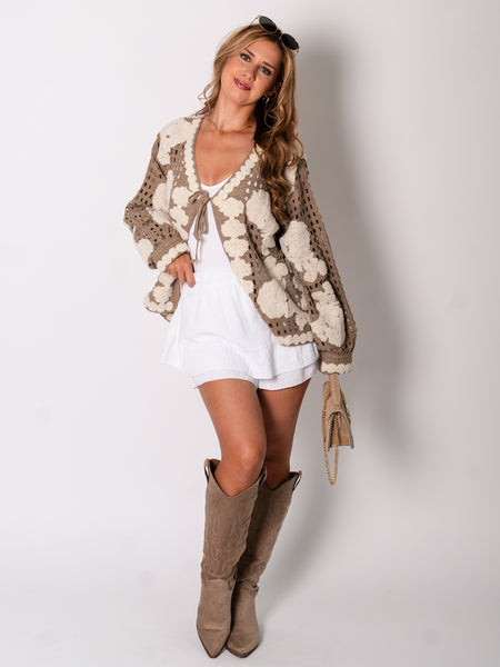 Luna Petals Strickjacke - Taupe/Creme