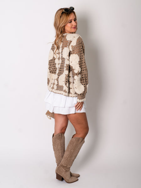 Luna Petals Strickjacke - Taupe/Creme
