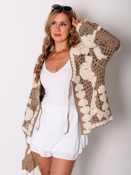 Luna Petals Strickjacke - Taupe/Creme