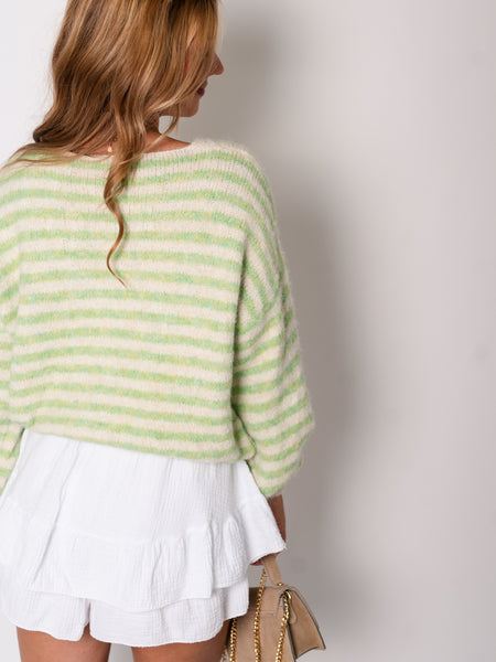 Mila Streifen Strickjacke - Grün/Creme
