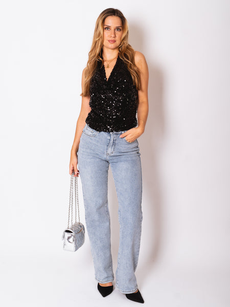 Sparkle Muse Neckholder Top - Schwarz