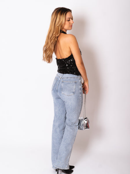 Sparkle Muse Neckholder Top - Schwarz