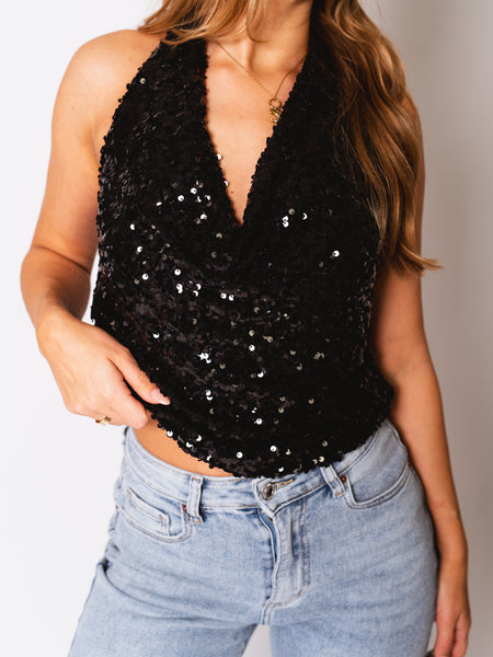 Sparkle Muse Neckholder Top - Schwarz
