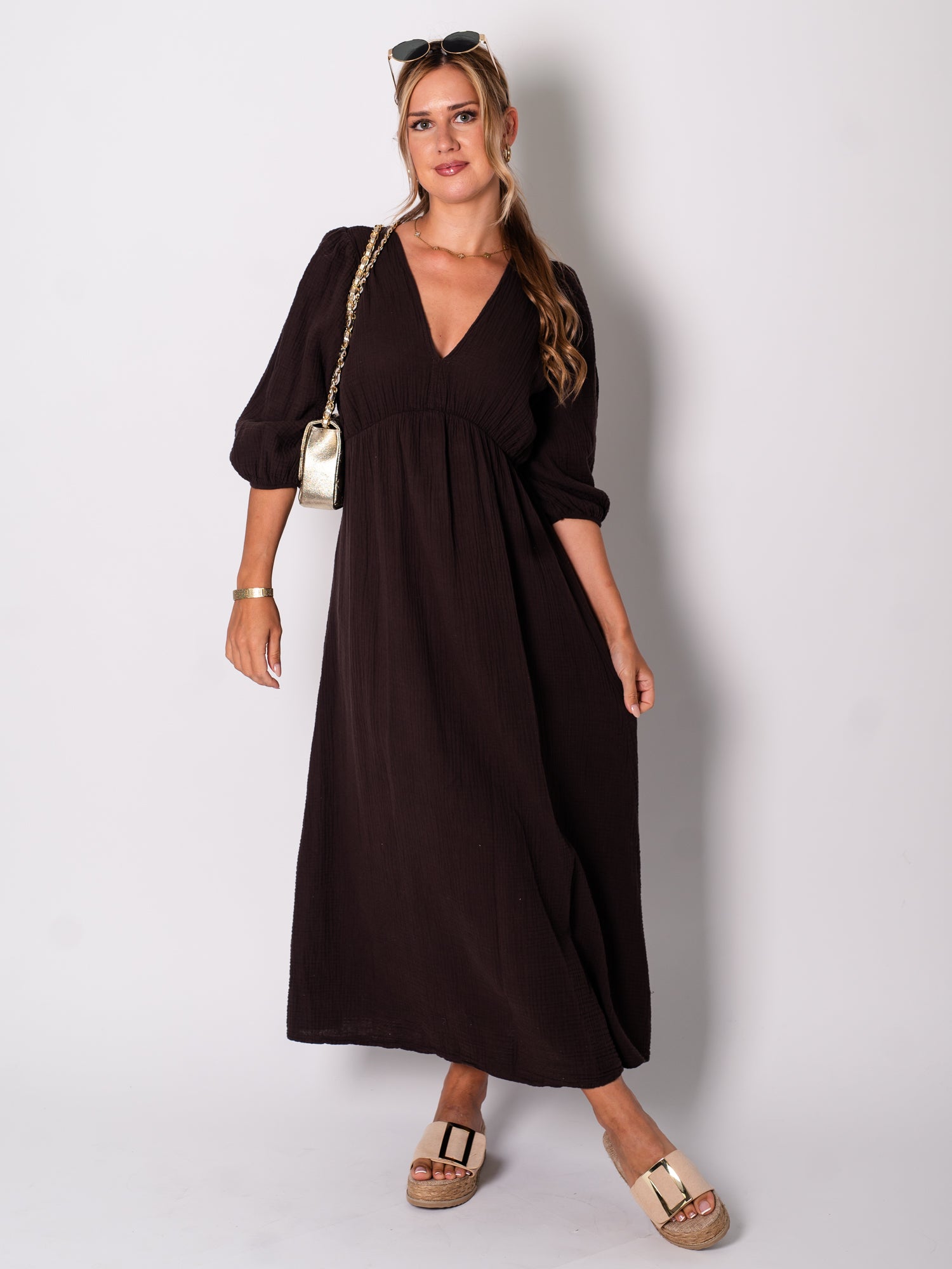 Amelia Musselin Kleid - Espresso