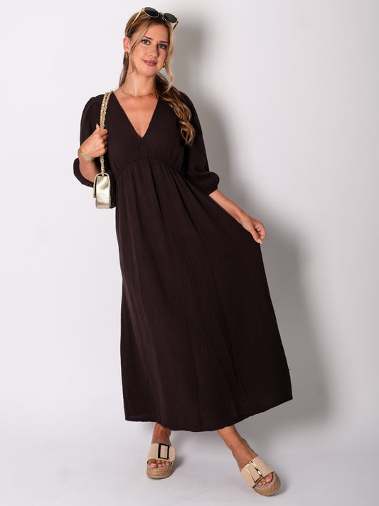 Amelia Musselin Kleid - Espresso