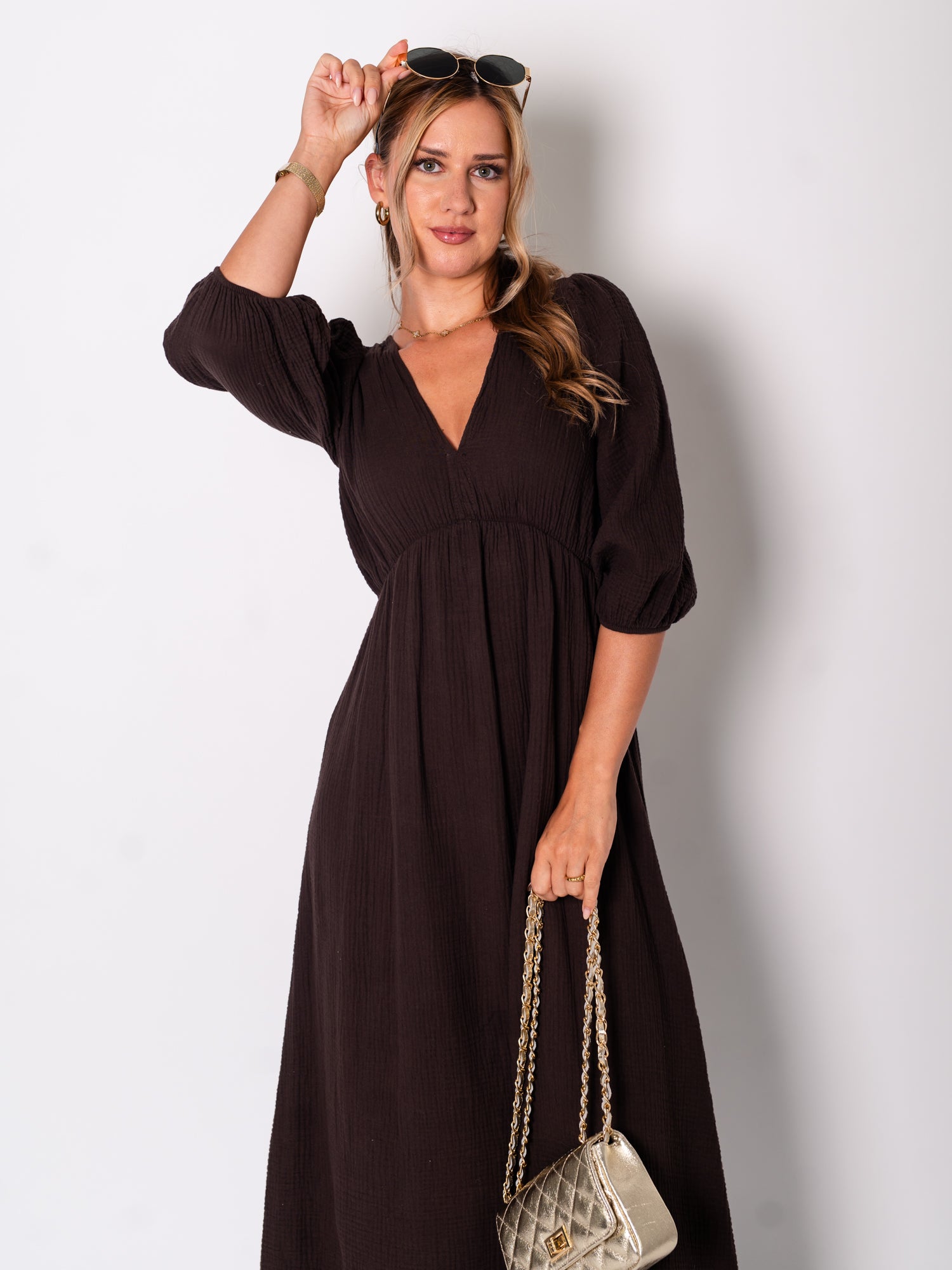 Amelia Musselin Kleid - Espresso