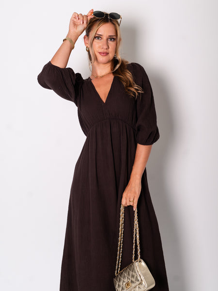 Amelia Musselin Kleid - Espresso