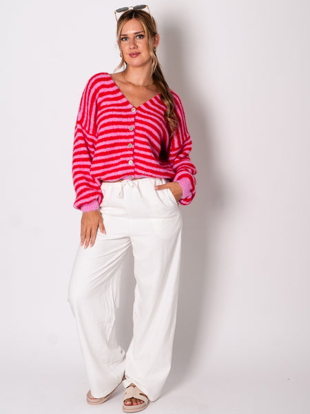 Mila Streifen Strickjacke - Rosa/Rot