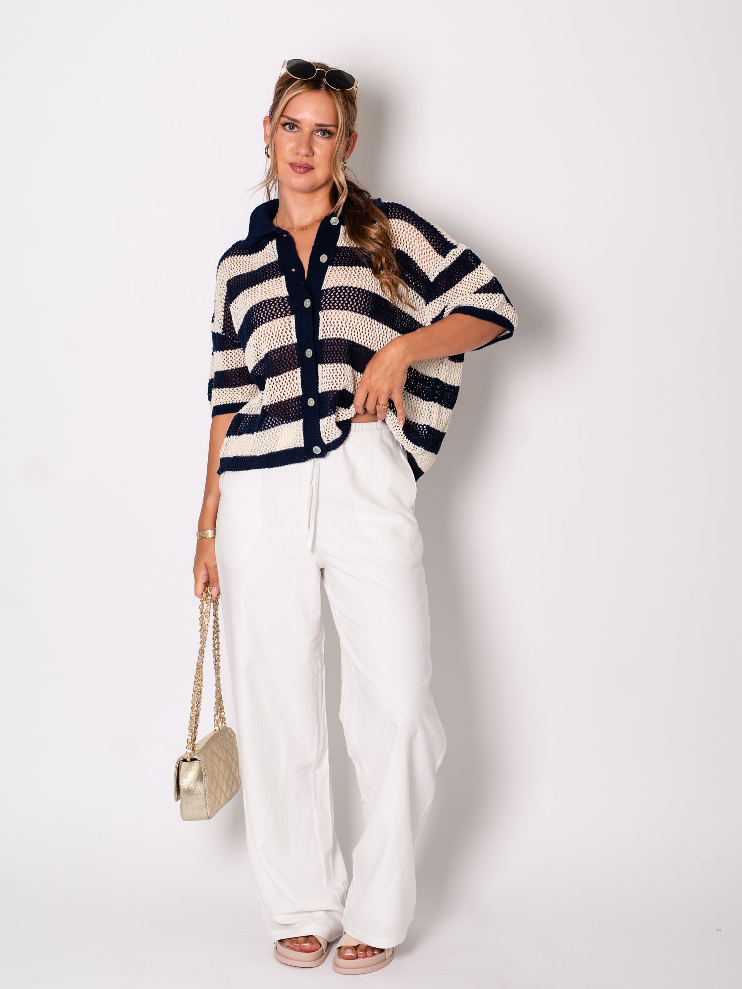 Sailor Strick Oberteil - Beige/Navy