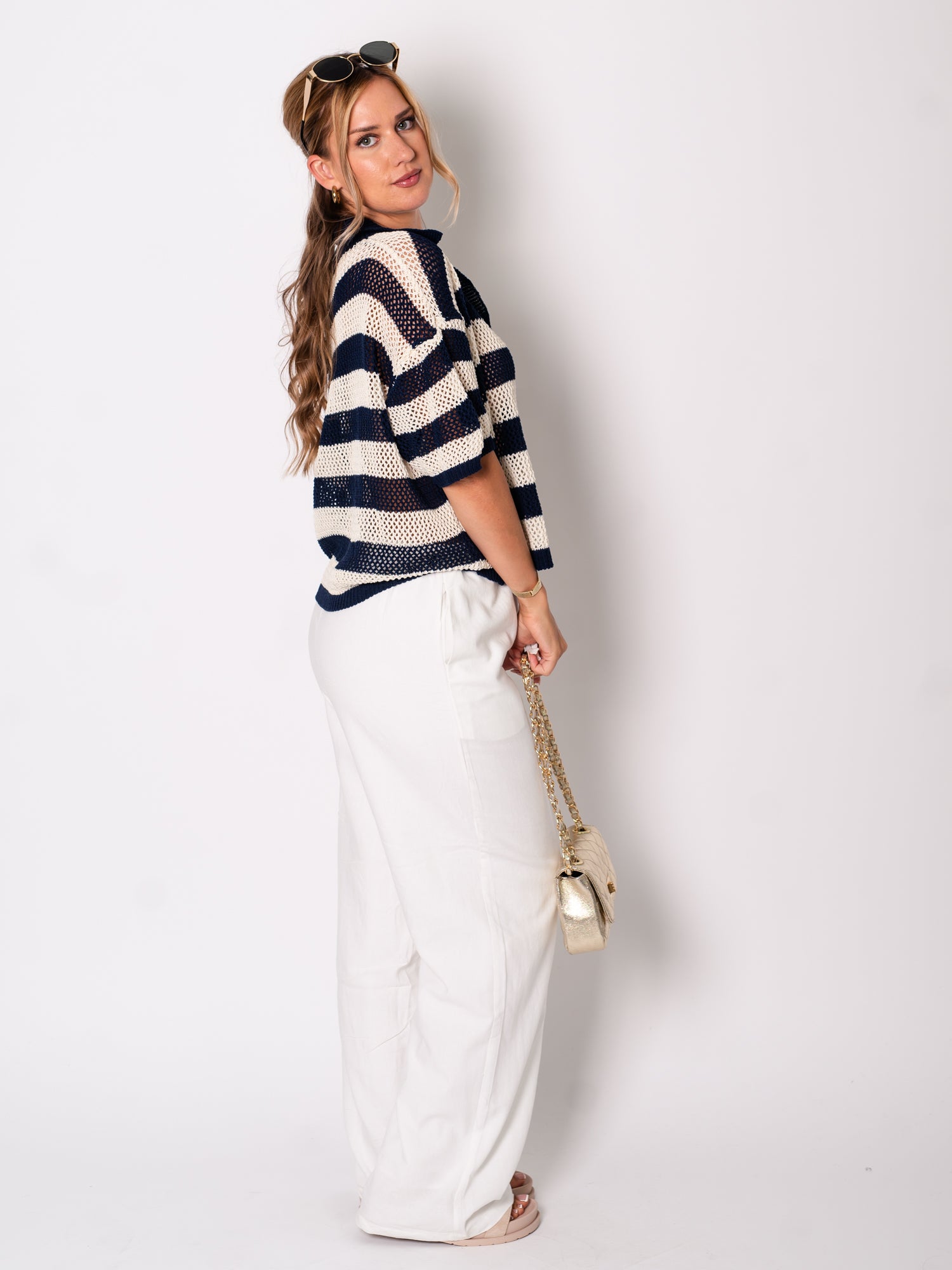 Sailor Strick Oberteil - Beige/Navy