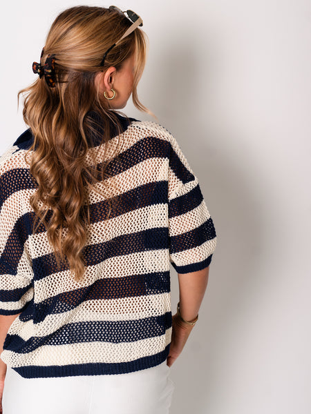 Sailor Strick Oberteil - Beige/Navy