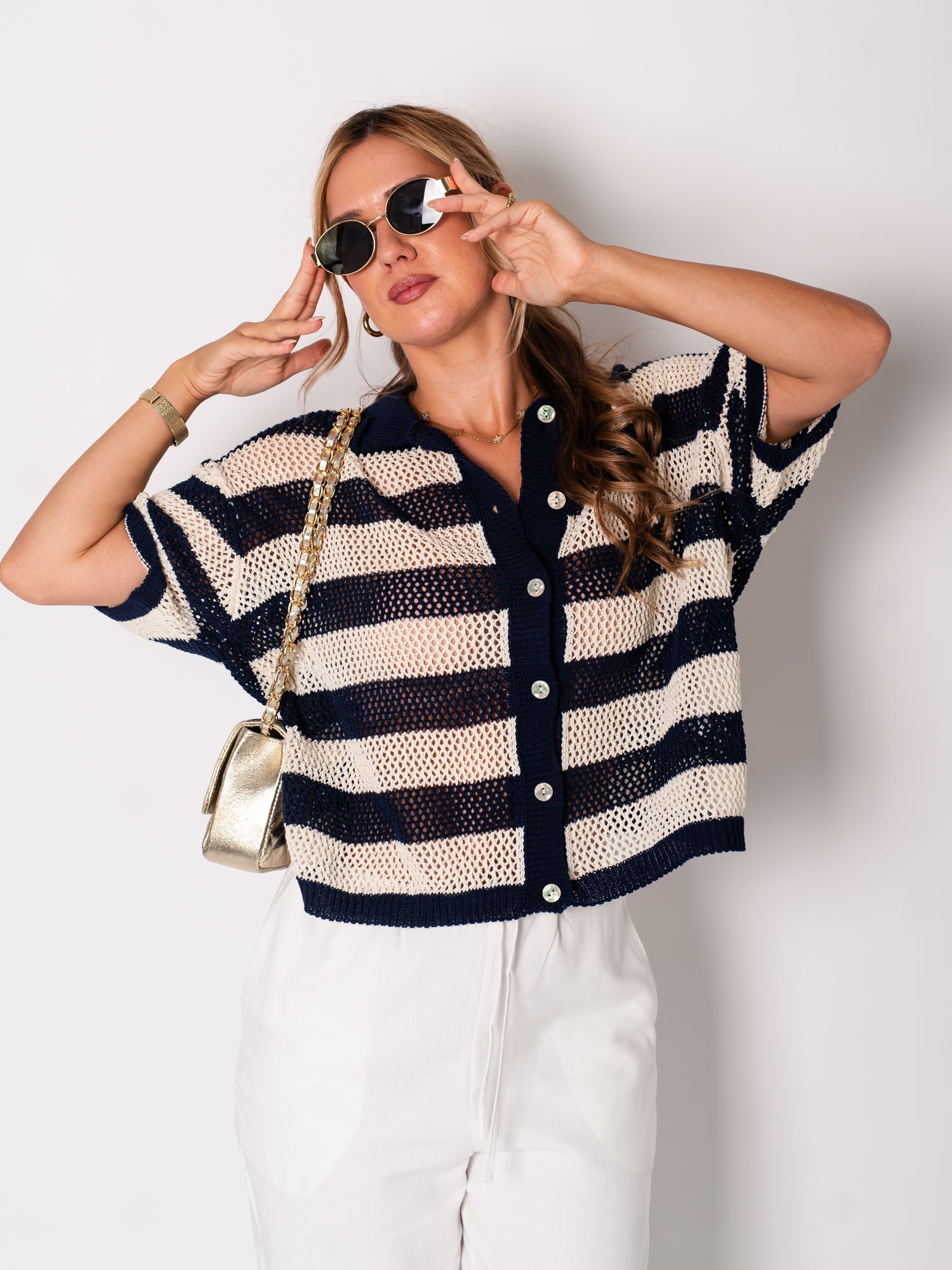 Sailor Strick Oberteil - Beige/Navy