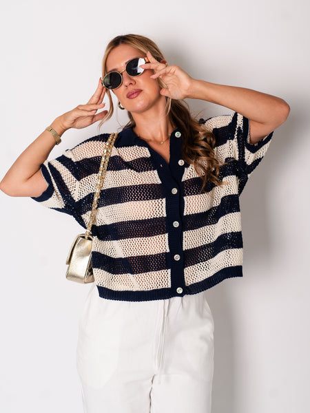 Sailor Strick Oberteil - Beige/Navy