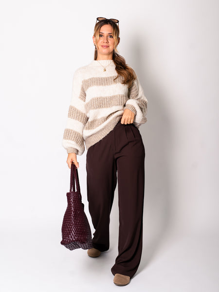 Mara Strick Pullover - Creme/Taupe