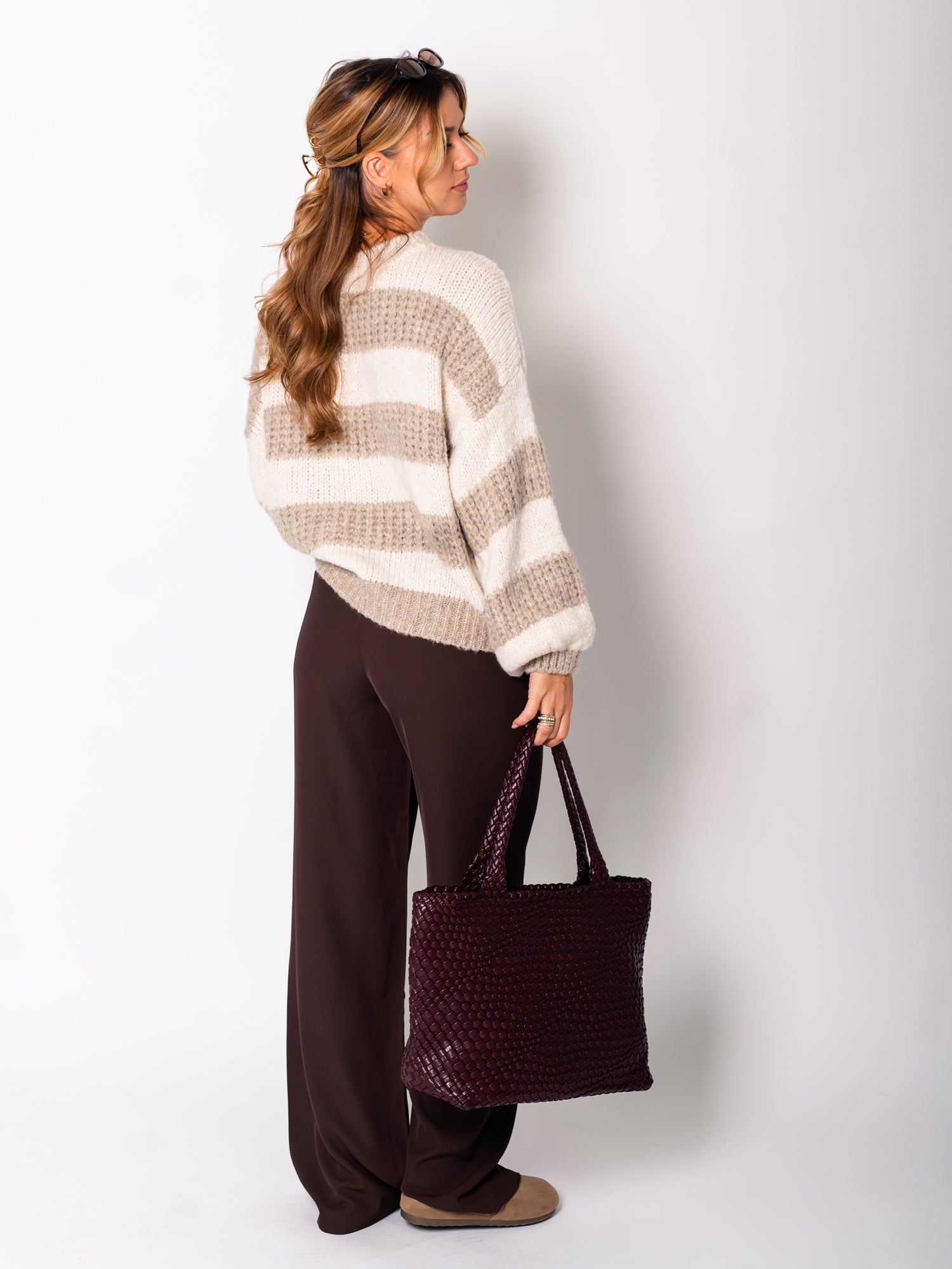 Mara Strick Pullover - Creme/Taupe