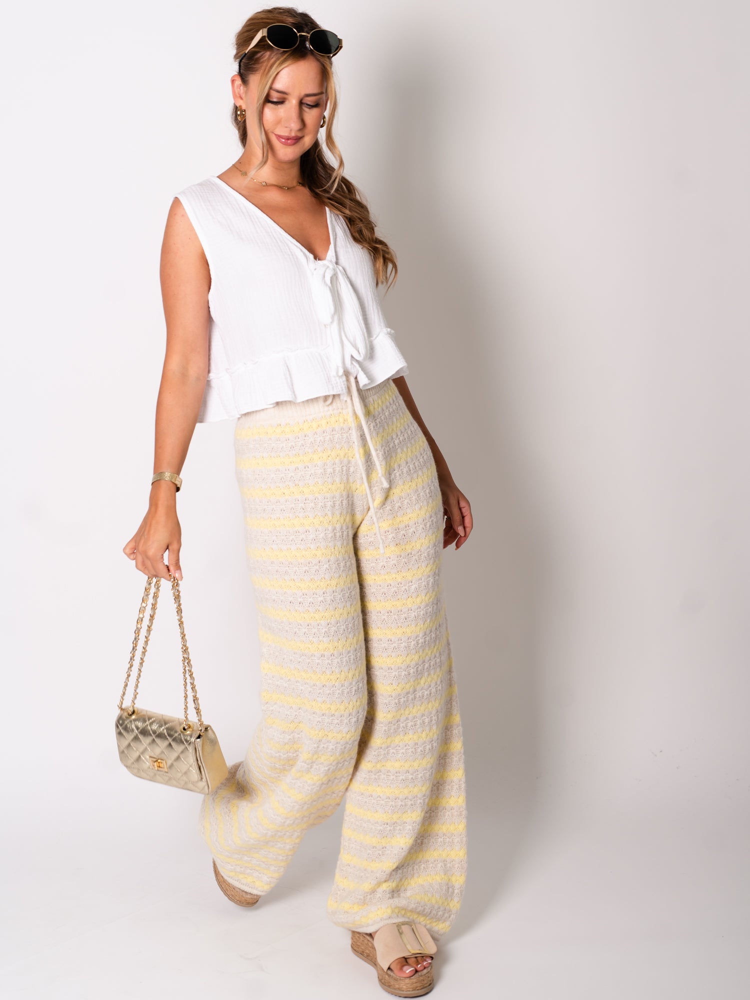 Kassia Strick Hose - Beige/Gelb