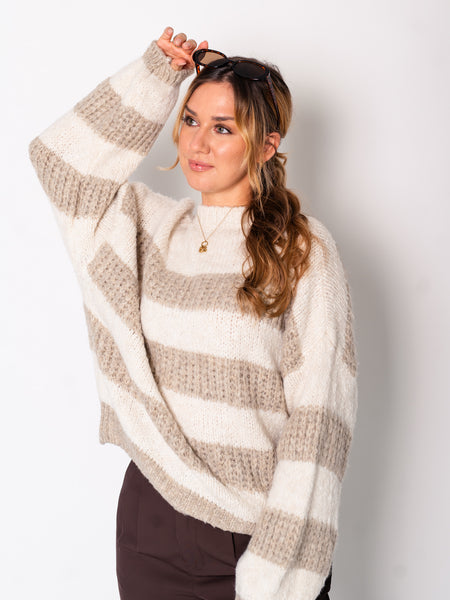 Mara Strick Pullover - Creme/Taupe