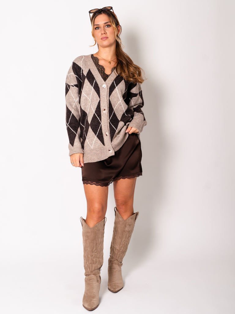 Hazel Karo Strickjacke - Taupe/Braun