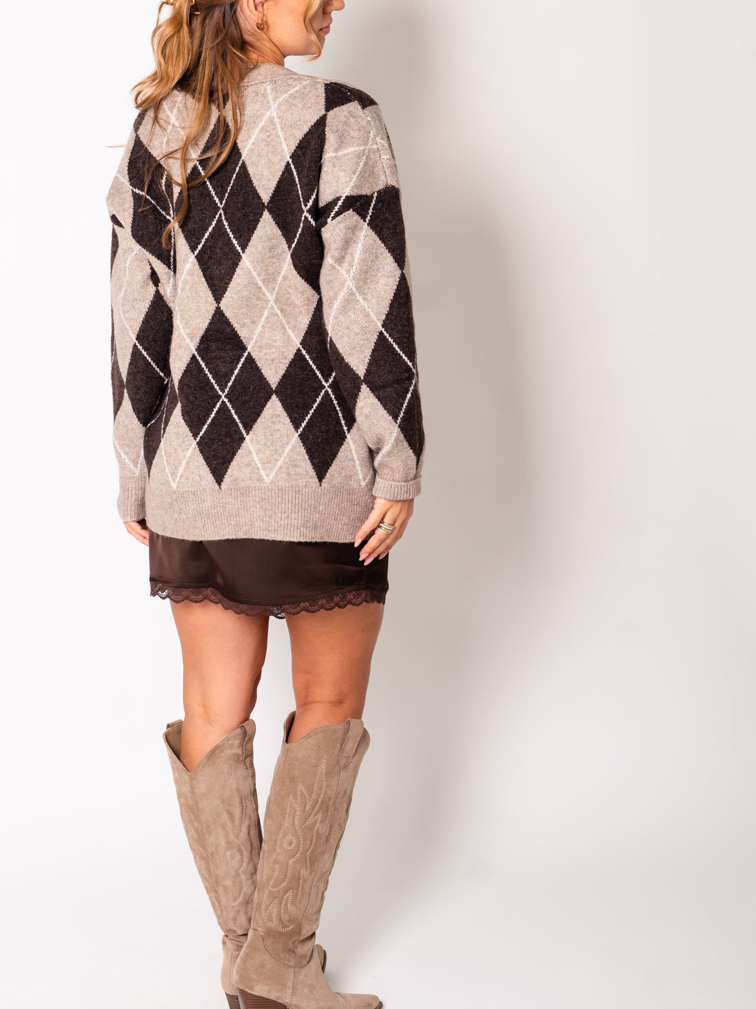 Hazel Karo Strickjacke - Taupe/Braun