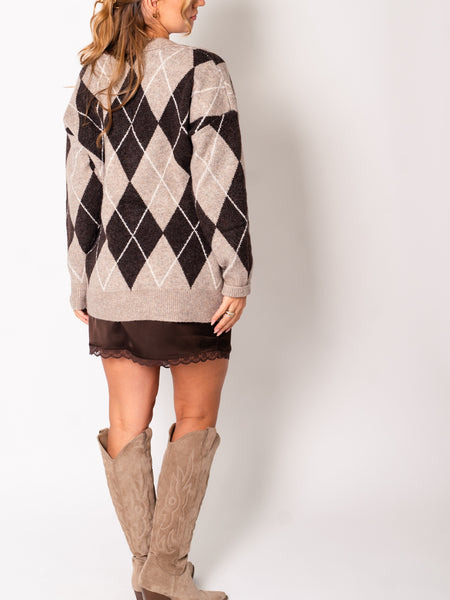 Hazel Karo Strickjacke - Taupe/Braun