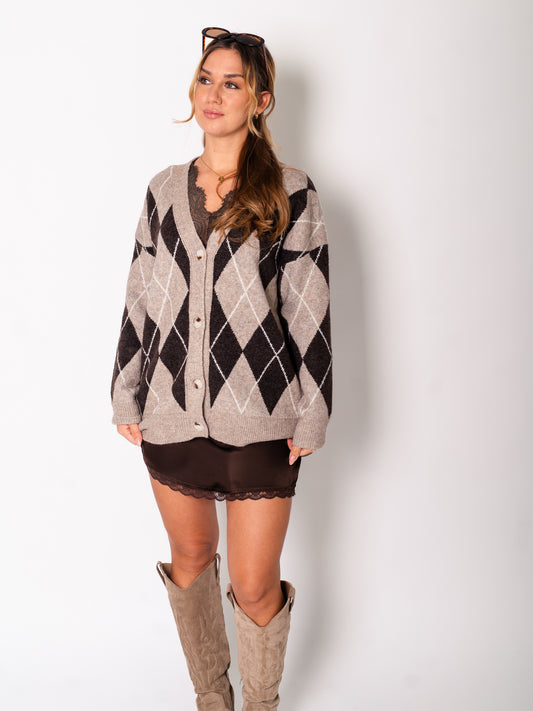 Hazel Karo Strickjacke - Taupe/Braun