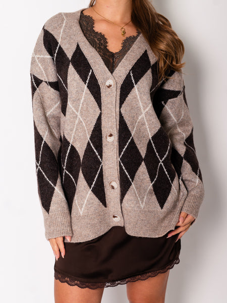 Hazel Karo Strickjacke - Taupe/Braun