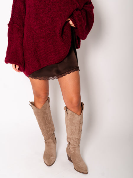 Spitzen Mini Satin Rock - Braun