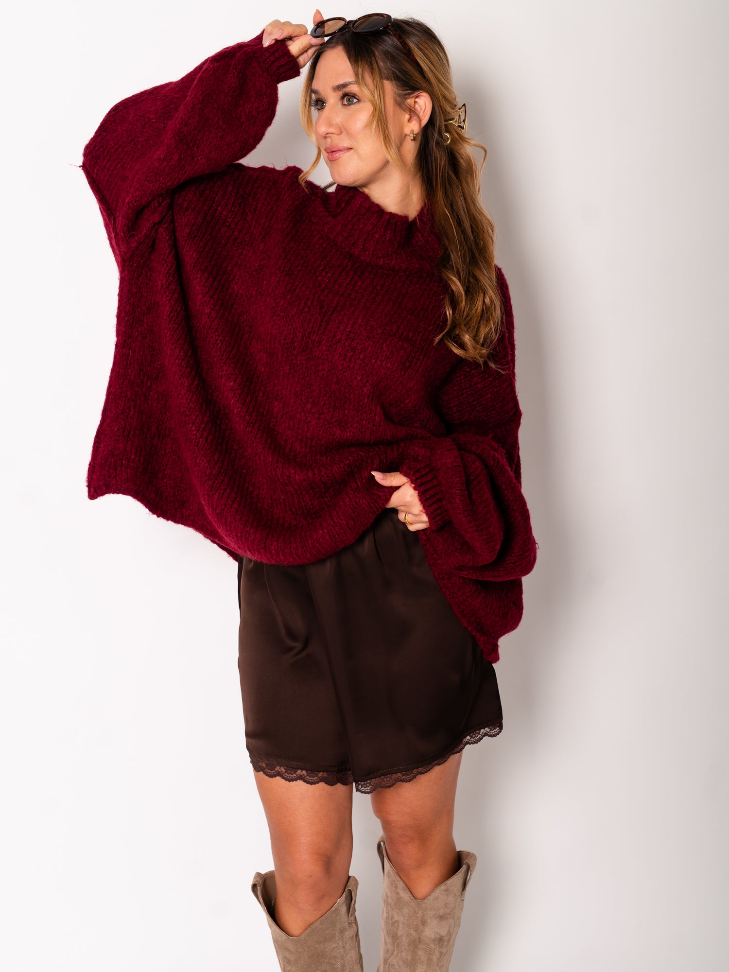 Spitzen Mini Satin Rock - Braun