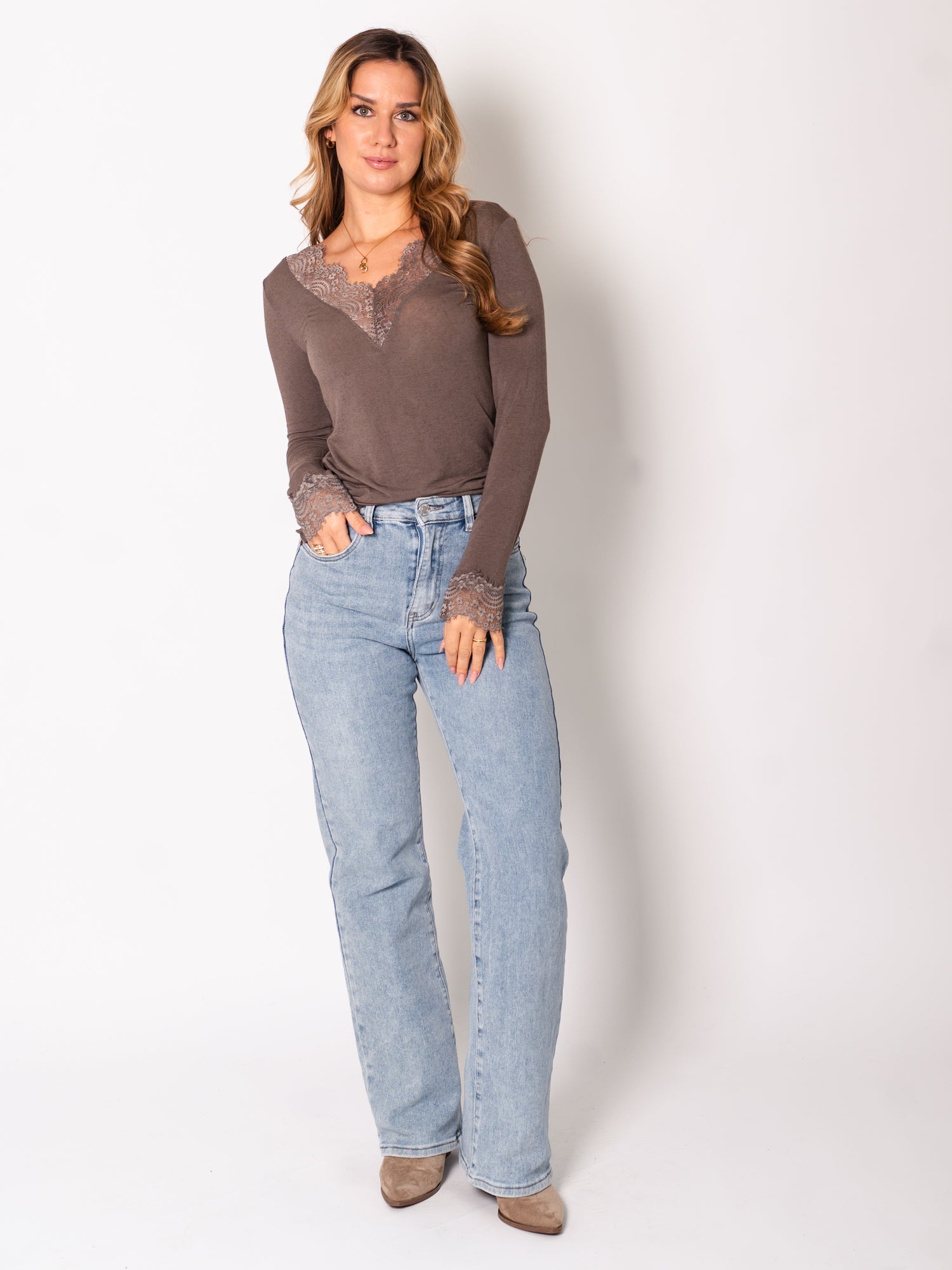 Lace Cashmere Longsleeve - Taupe