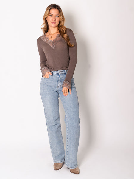 Lace Cashmere Longsleeve - Taupe