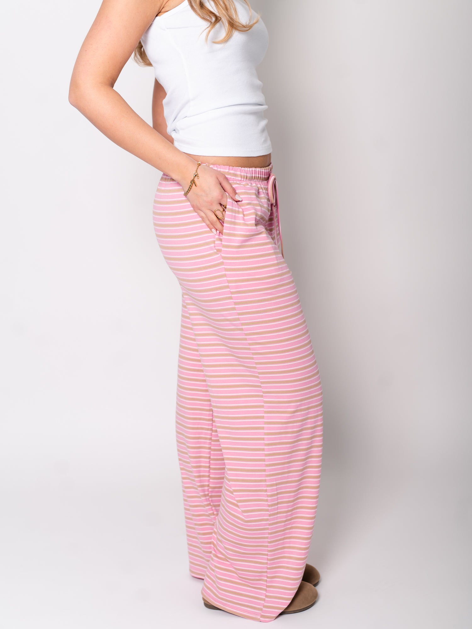 Streifen Hose - Rosa/Beige