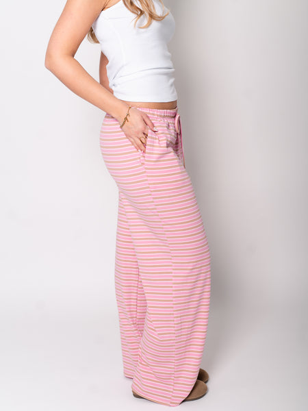 Streifen Hose - Rosa/Beige