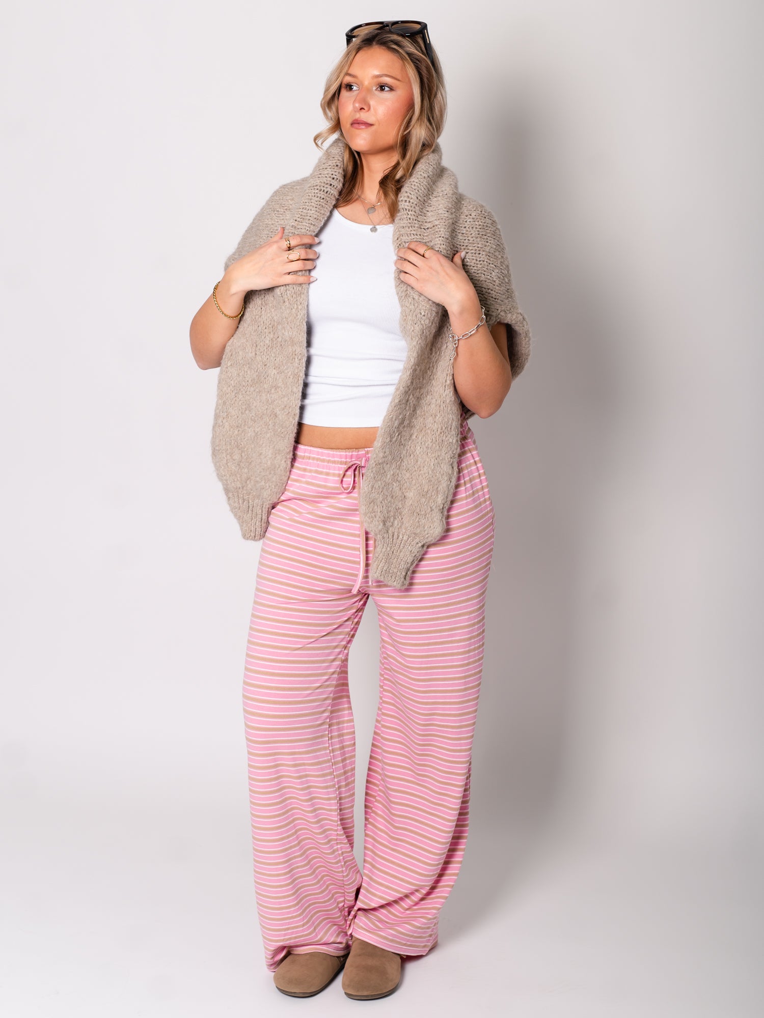 Streifen Hose - Rosa/Beige