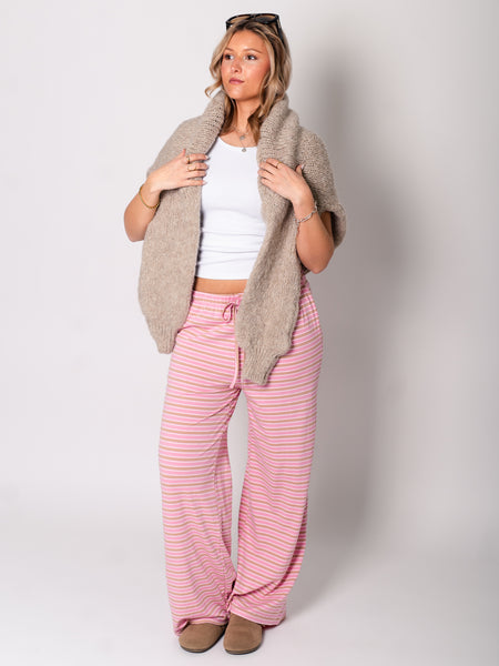 Streifen Hose - Rosa/Beige