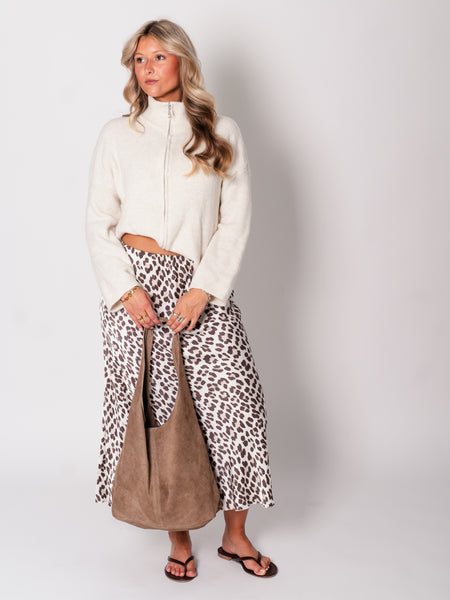 Zip Up Uni Cardigan - Beige