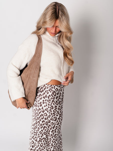 Zip Up Uni Cardigan - Beige