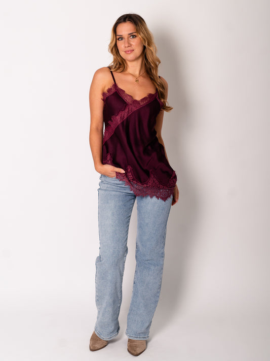 Lace Silk Top - Burgundy