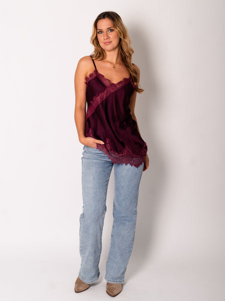 Lace Silk Top - Burgundy