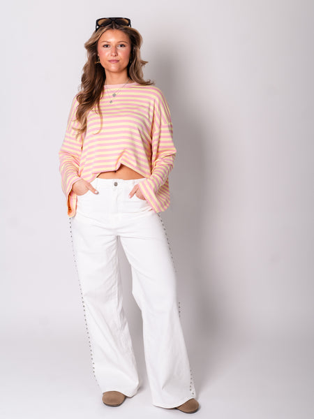 Studs Wide Leg Jeans - Weiß