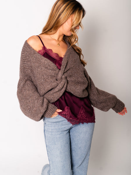 Lace Silk Top - Burgundy