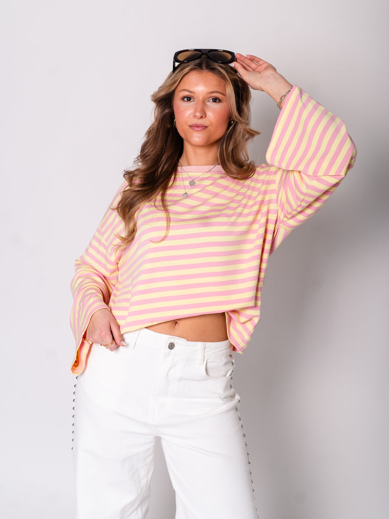 Streifen Longsleeve - Rosa/Gelb