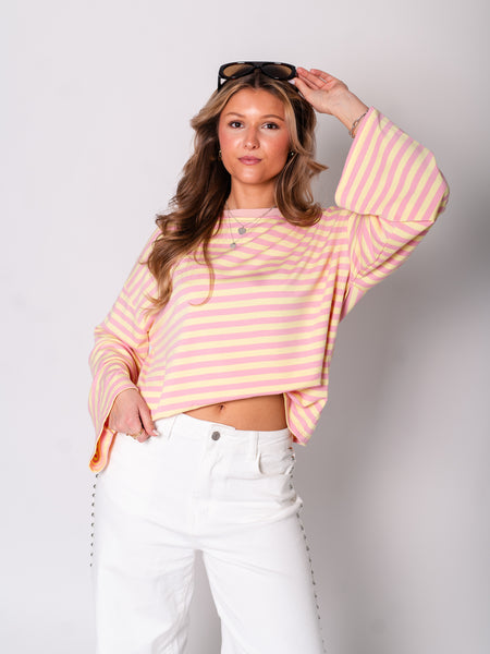 Streifen Longsleeve - Rosa/Gelb