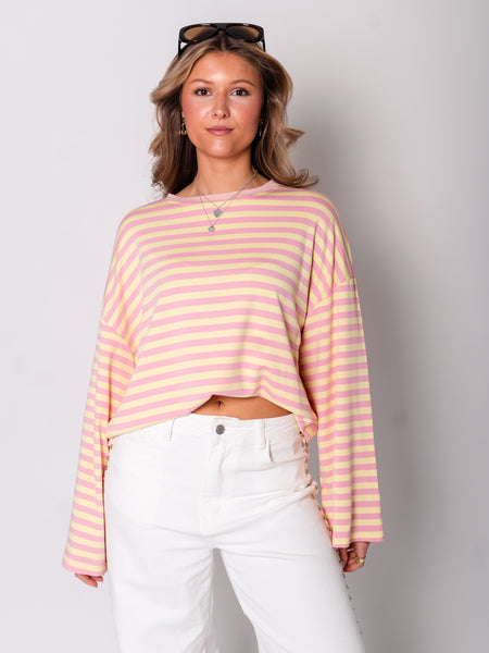 Streifen Longsleeve - Rosa/Gelb