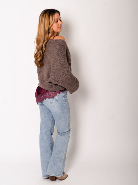 Lace Silk Top - Burgundy