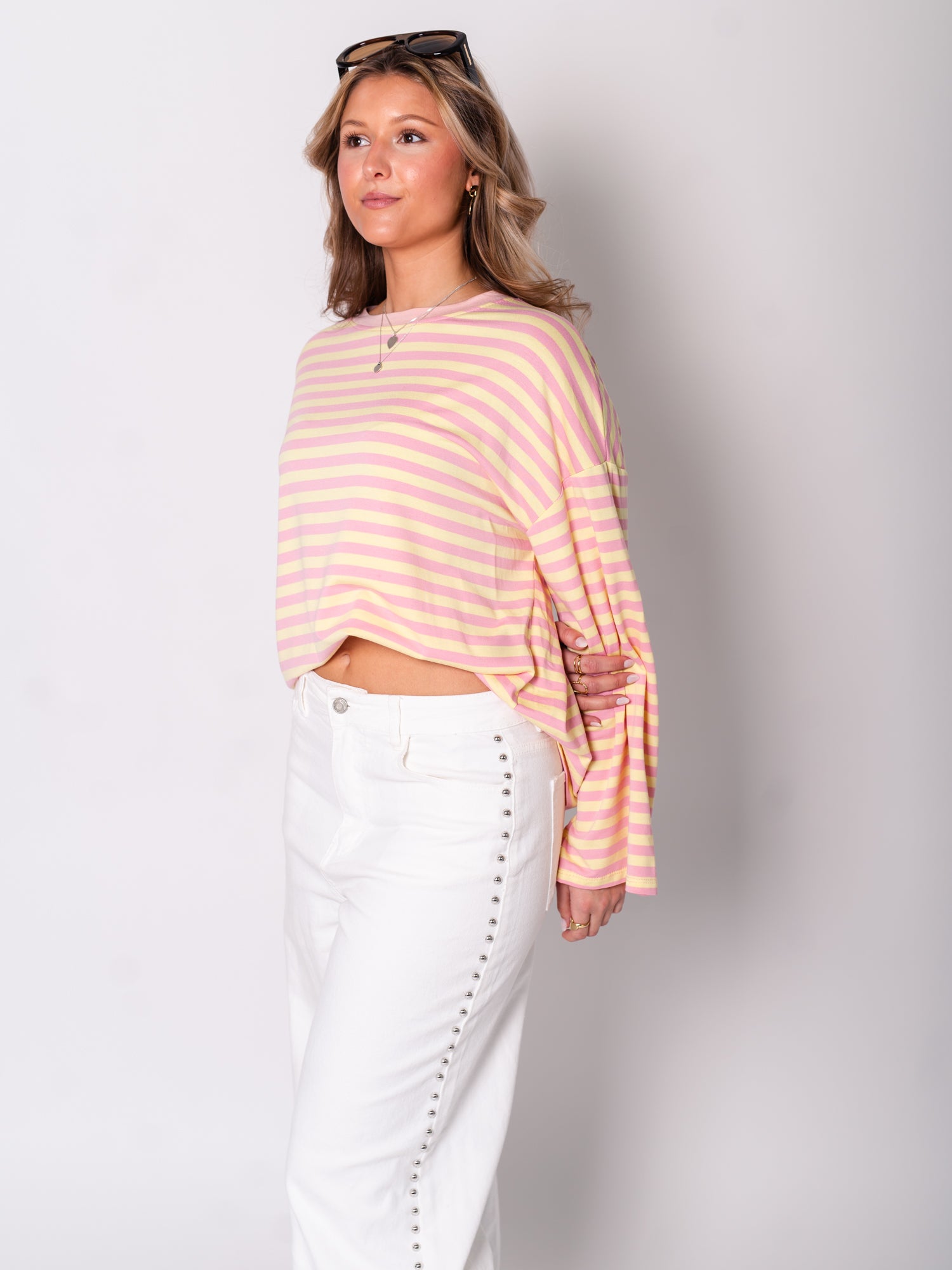 Streifen Longsleeve - Rosa/Gelb