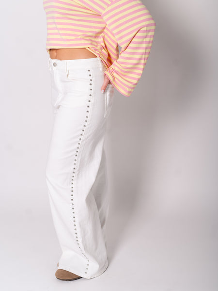 Studs Wide Leg Jeans - Weiß