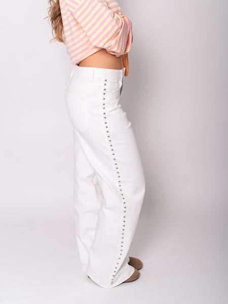 Studs Wide Leg Jeans - Weiß