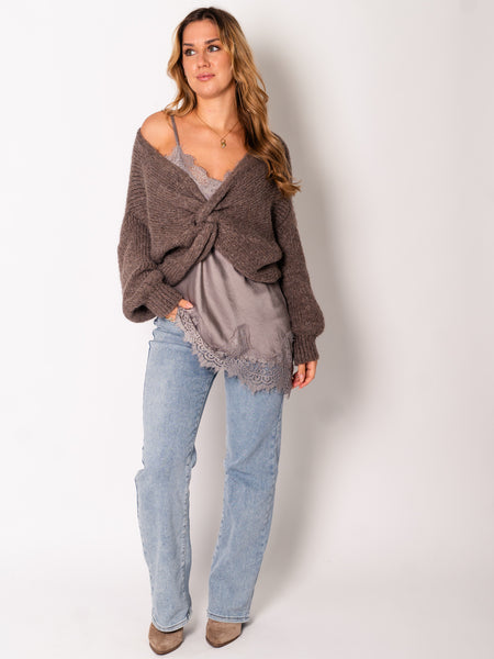 Lace Silk Top - Taupe